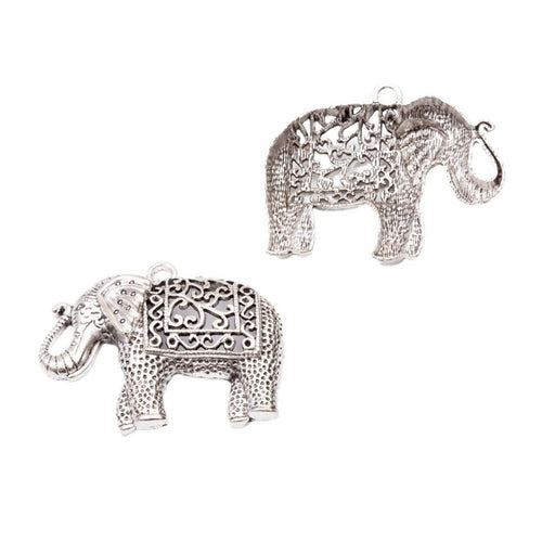 Patterned Elephant-Shaped Metal Charm Pendants shown in a angled detail view on a plain background