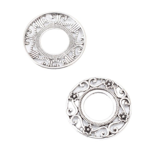Close view showing the front details of the round cabochon bezels