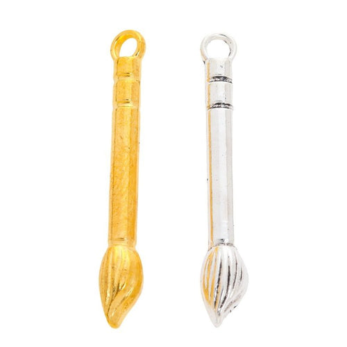 Miniature Paintbrush Charm in an antique tone shown from the front