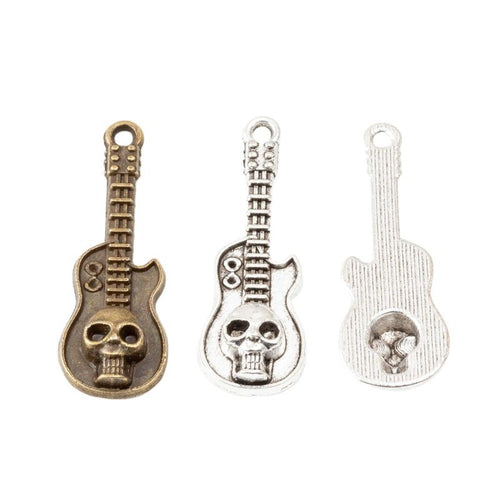 Guitar-Shaped Metal Charm Pendants shown in a angled detail view on a plain background