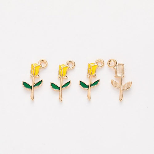 Close front and reverse view of the metal enamel rose charm