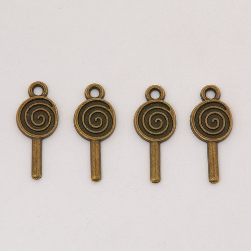 Closer view of the spiral lollipop charm surface and hanging loop