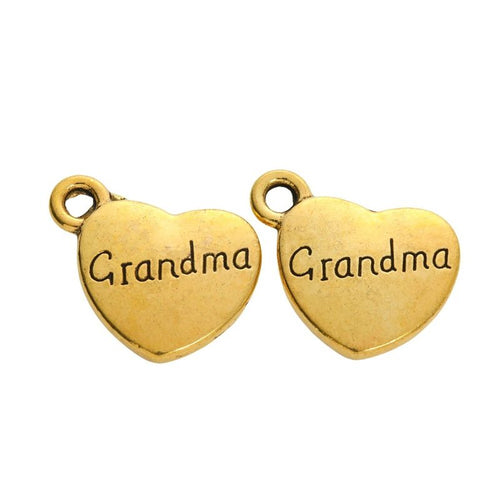 Front detail view of the Grandma Engraved Heart metal piece