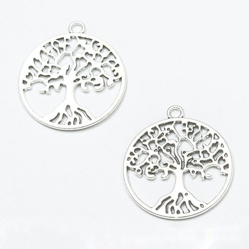 Close view showing the front and reverse details of the round tree of life charm