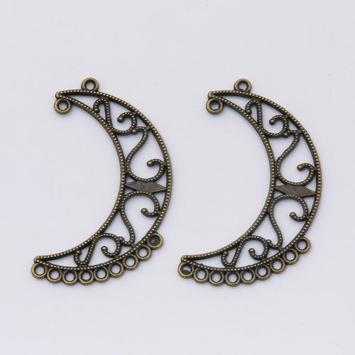 Crescent Moon Connector metal component, reverse and front details on a white background.