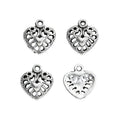 Antique Silver Openwork Heart Charm with Floral Scrollwork view 2