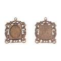 Ornate Rectangular Cabochon Pendant Tray In Antique Bronze and Antique Silver Metal Finish view 2