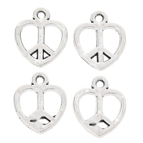 Antique Silver heart peace sign charm shown in product image 2