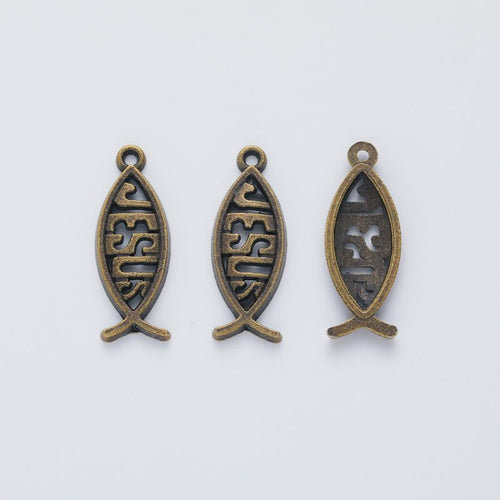 Closer view of the openwork fish charm surface and hanging loop