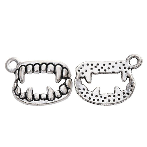 Antique Silver vampire teeth charm shown in product image 2