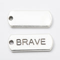 BRAVE Engraved Rectangular Tag Pendant Charm in Antique Silver view 2