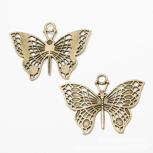 Angled detail views of openwork butterfly charms
