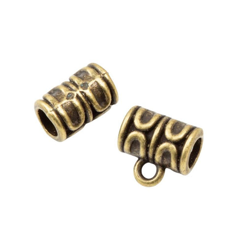 Patterned Large Hole Bail Bead in an antique tone shown from the front