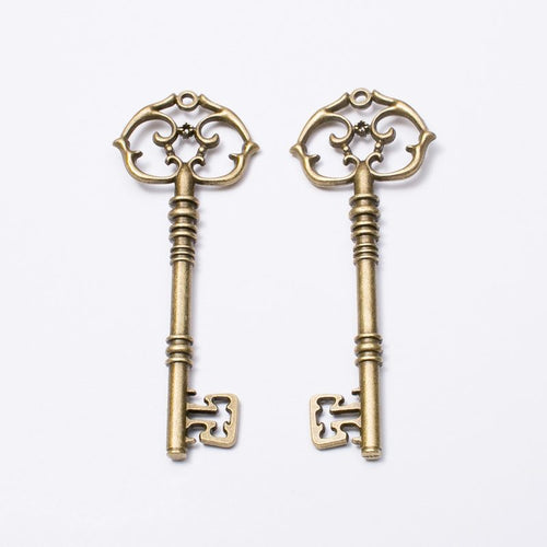 Close view showing the front and reverse details of the ornate key charm