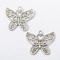 Antique Metal Openwork Floral Butterfly Charm Pendant With Textured Detail, 2 Finishes view 2