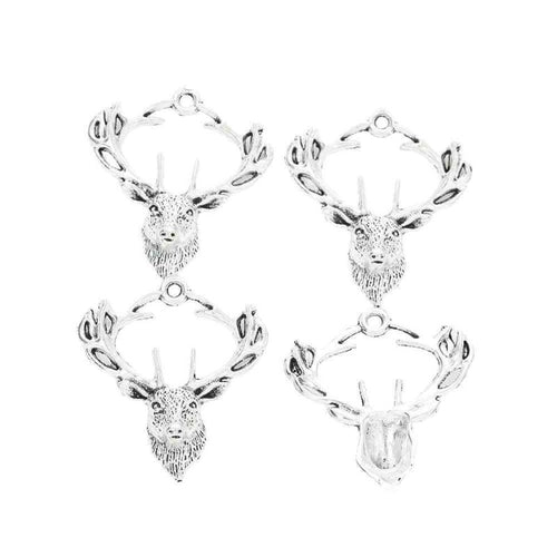 Grouped view of the antlered deer head metal charm from the front