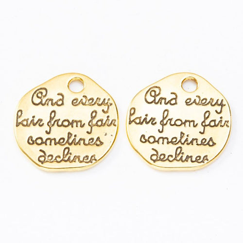 Front detail and finish comparison of the round engraved quote tag charm