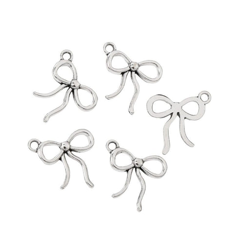 Antique Silver ribbon bow charm shown in a detailed product view