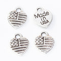 Vintage Finish Metal American Flag Heart Charms in 3 Style Options view 2