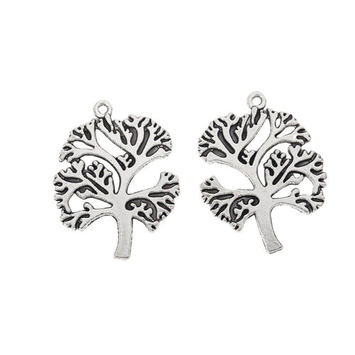 Antique Silver large openwork tree charm shown in a detailed product view
