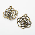 Openwork Rose Blossom Metal Charm Pendant Jewelry Making Component view 2
