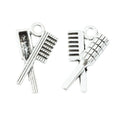 Crossed Comb And Brush Charm In Antique Silver and Light Gold Metal Finish view 2