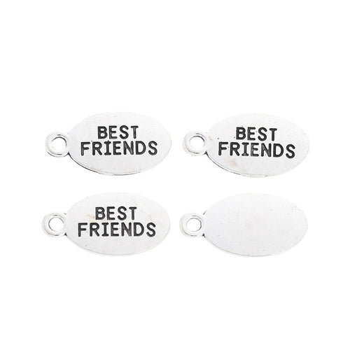 Front detail of best friends oval pair metal charm