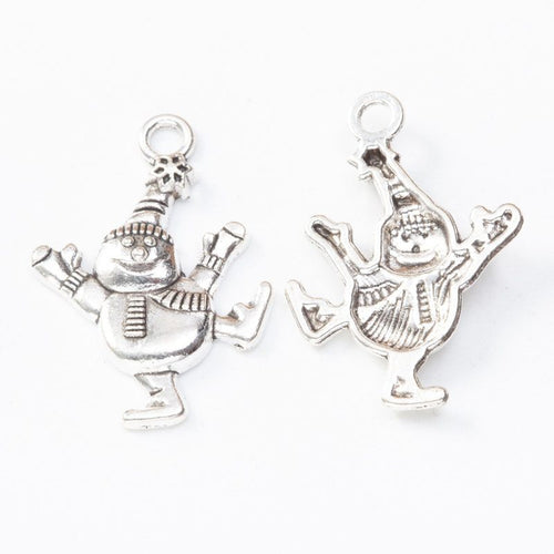 Close front view showing the shape and recessed details of the skating snowman charms