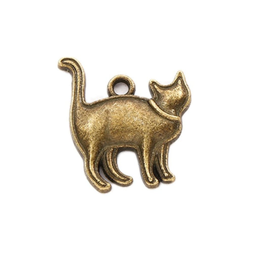 Close front view of cat charm showing a raised tail and compact side profile