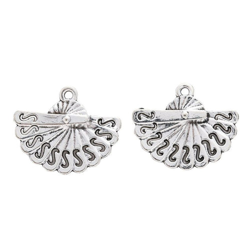 Metal double folding-fan charm, front detail shown in the product image