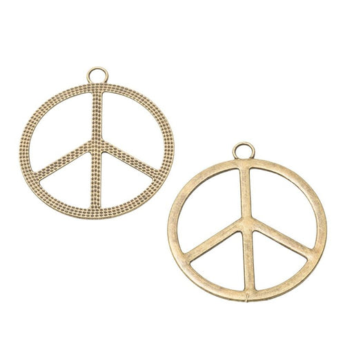 Close view of the round peace sign charm surface and relief