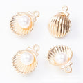 Pearl Accent Seashell Metal Charm Pendants in 2 Finishes view 2