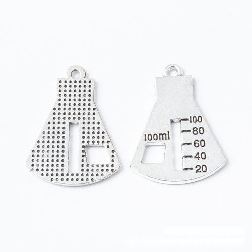 Detailed view of graduated laboratory flask metal component