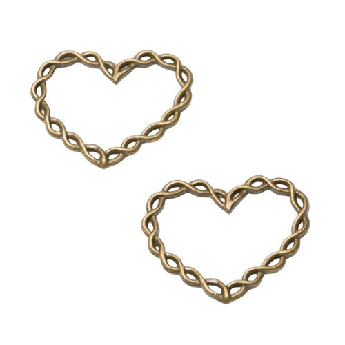 Detail view of open chain-link heart connector showing finish variation 2