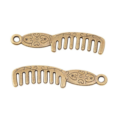 Floral Handle Comb Charm shown from the front in contrasting finishes