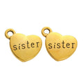 Sister Engraved Heart Metal Charm in 3 Finishes for Jewelry Making view 2