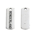 WONDERLAND Engraved Rectangular Tag Pendant Charm in Antique Silver view 2