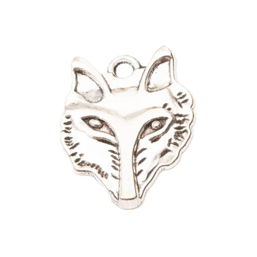 Close view of wolf head charm