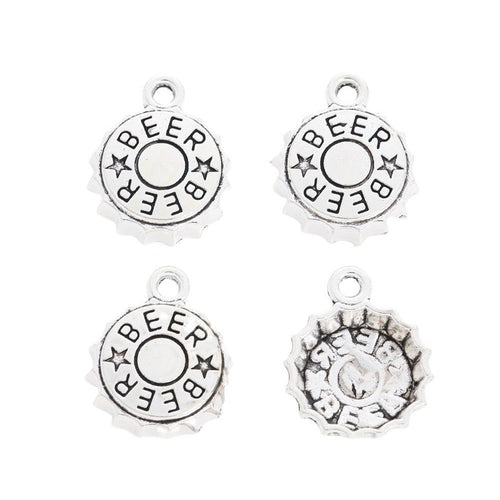 Grouped front and back views showing the details of bottle cap charms