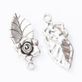 Rose And Leaf Charm in 2 Finishes for Jewelry Making view 2