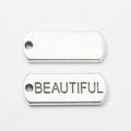 BEAUTIFUL Engraved Rectangular Tag Pendant Charm in Antique Silver view 2