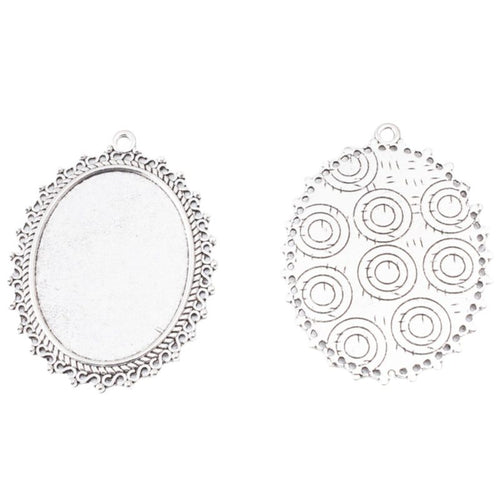 Metal beaded-edge oval setting, front detail shown in the product image