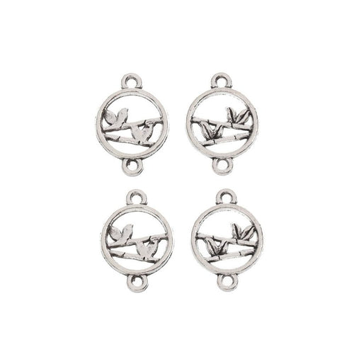 Antique Silver round leaf branch connector shown in a detailed product view
