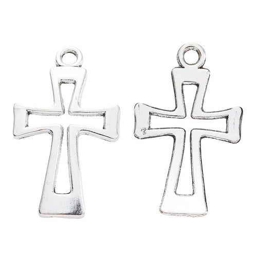 Close view of the open outline cross showing a broad outlined cross with a top loop