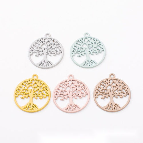 Front detail of round openwork tree of life silhouette with a top loop