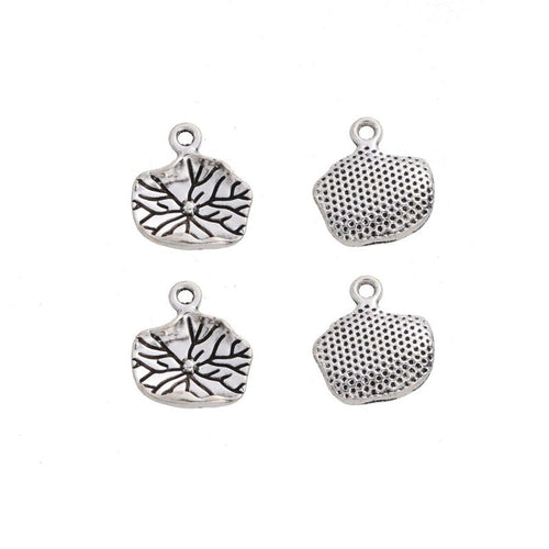 Antique Silver lotus leaf charm shown in a detailed product view