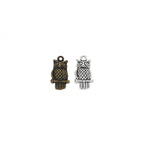 Tiny Perched Owl Charm front and reverse details on a white background