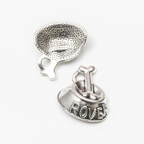Alternate image of dog bowl charm showing available finishes and form