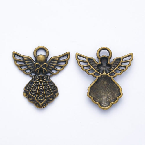 Close view showing the front details of the angel charms