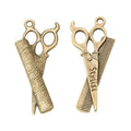 Vintage Style Metal Scissors And Comb Charm in 2 Metal Finishes view 2
